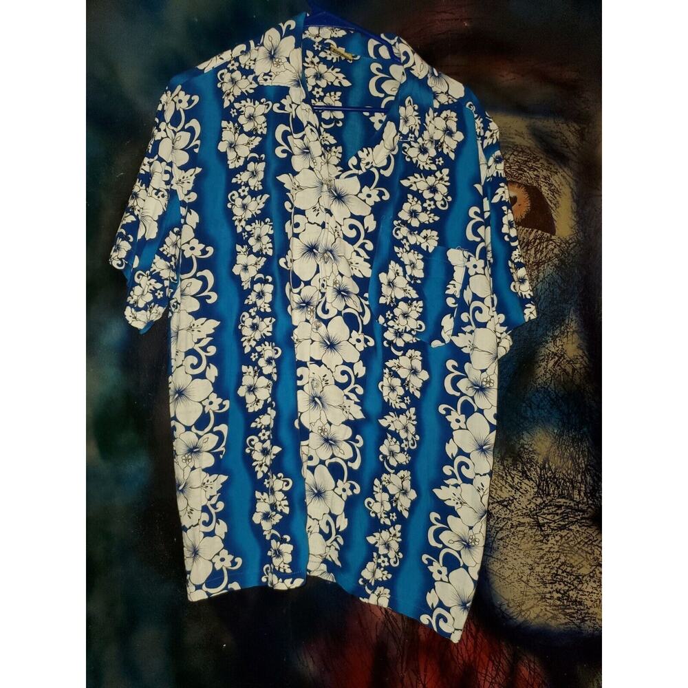 In Gear Blue Hawaiian Shirt Button Down Size Xl